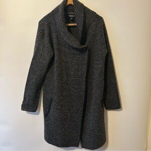 Jones New York Chevron Knit Sweater Shawl Neck Black Gray Size L Career Winter